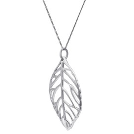 Silverly Sterling Silver Large Cut-Out Leaf Pendant - Curb Chain Necklace 18" - Nature-Inspired Jewellery for Women - Statement Leaf-Shaped Necklaces