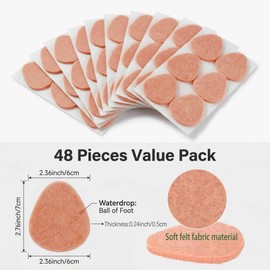 Metatarsal Pads for Women and Men,48 Pack Felt Ball of Foot Cushion,Adhesive Forefoot Pads Forefoot Cushion Pads,High Heel Insert Cushions,Mortons Neuroma,Pain Lessen(1/4” Thick)