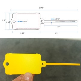 100pcs Reusable Blank Plastic Tags Ties Key Tags 1.45"*2.48" Serrated Tension Sealing Strap with Large Label Plastic Tie Mark Label Waterproof Hang Sign Write on Tag (Yellow, 100pcs)