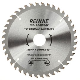 185mm x 40T TCT Saw Blade. 185mm Circular Saw Blade For Rip Cuts x 30mm Bore + 25mm/20mm/16mm Bore Reduction Rings Fits Evolution Bosch Makita Ryobi Dewalt Circular Saws etc, Fits 190mm Circular Saw