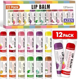 AZEN - Paquete de 12 bálsamos labiales a granel, bálsamos labiales hidratantes para labios secos y agrietados, regalos de San Valentín, rellenos de ce