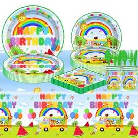 81Pcs Cartoon Melon Party Decorations,Includes Birthday Tablecloth,Dessert Plates,Napkins,Fork,Spoons,Knives and Cup
