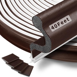 BISOTHAI 40 Feet Long Reach Weather Stripping with 4 PCS Corner Seals - V-Shaped Kerf Door Seal for Insulation and Soundproofing (Brown)