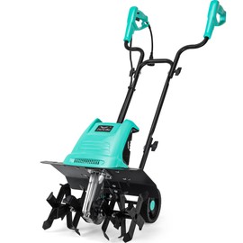 IncwBo 10.5 Amp 12 Inch Electric Tiller/Cultivator with 4 Steel Tines, 8'' Tilling Depth Small Garden Tiller for Gardening, Corded Rototiller with Adjustable Wheels