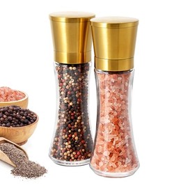 VEVOK CHEF - Molinillo de sal y pimienta dorado de acero inoxidable, molinillo de sal de cerámica ajustable, molino de pimienta negra, molinillo de especias