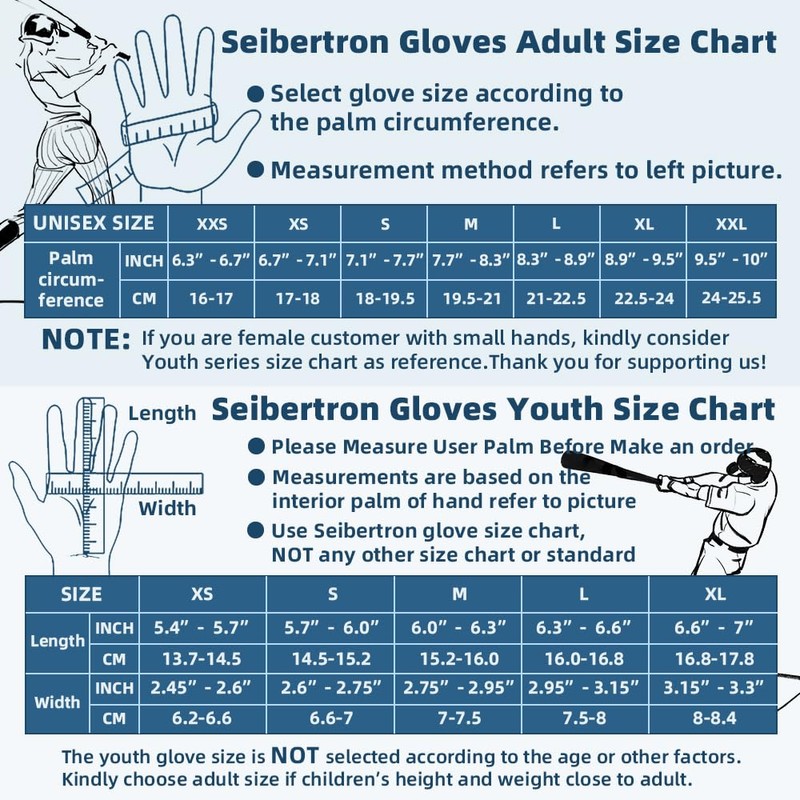 Seibertron S.P.B.G 2.0 Baseball/Softball Batting Super Grip and Protective Gloves