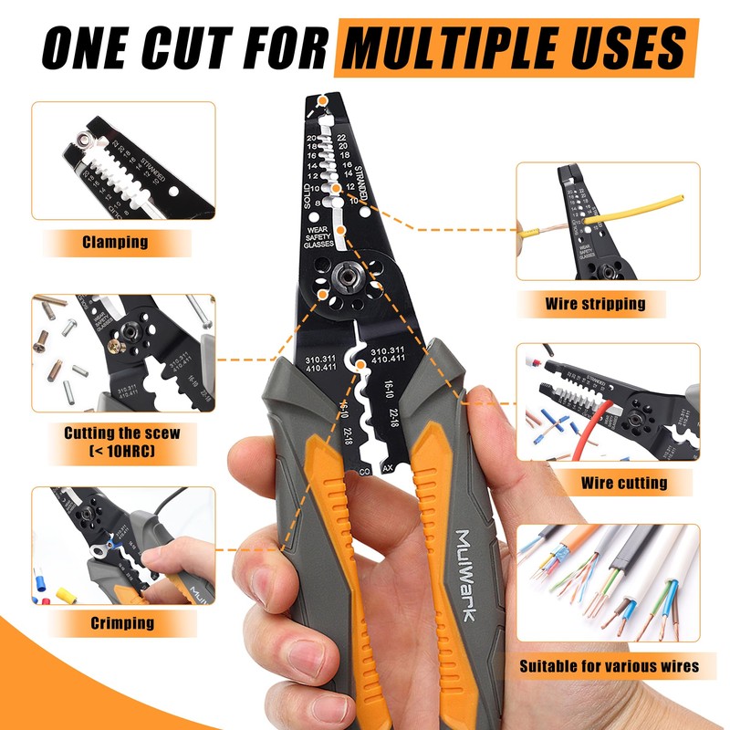 MulWark 3 in 1 Automatic Self Adjusting Wire Stripper/Cutter/Crimper, 8