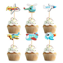Blumomon 24 Pack Airplane Aircraft Plane Cupcake Toppers Baby Shower Kids Birthday Party Favors Supplies Decoration Airplane Food Picks for Airplane Themed Party Baby Shower Supplies
