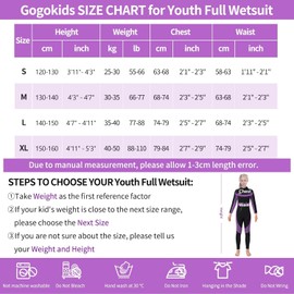 Gogokids Youth Full Wetsuit 2.5mm Neoprene, Kids Wet Suit Long Sleeve Thermal Swimwear for Girls, One Piece Diving Suit Front Zip Keep Warm Sun Protection for Swimming Surfing Diving, Purple, XL