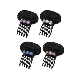 MIVES 4Pcs Rhinestone Flower Puff Hair Head Cushion Invisible Fluffy Hair Pad, Mixed Color, 4 Count