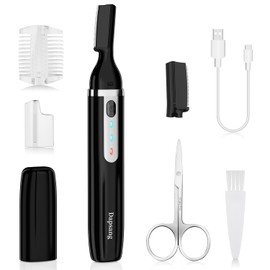 Eyebrow Trimmer, Electric Eyebrow Razor for Women Men, Rechargeable Painless LED Light Facial Hair Shaver Remover with Rinseable Blade for Face Lips Neck Leg