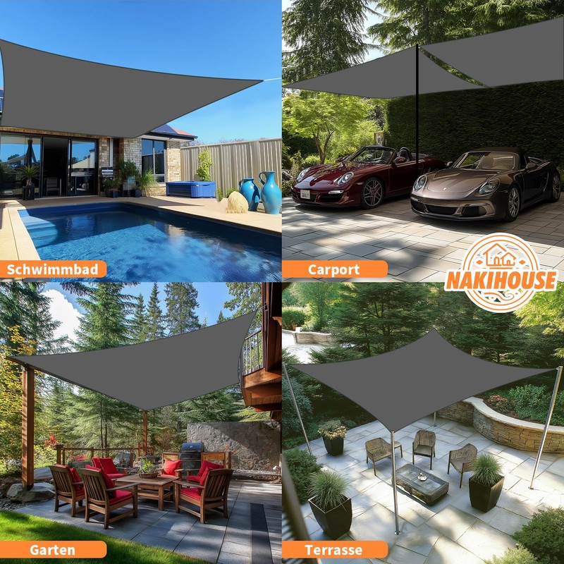 NAKIHOUSE Waterproof Sun Sail with Mounting Kit, 3 x 4