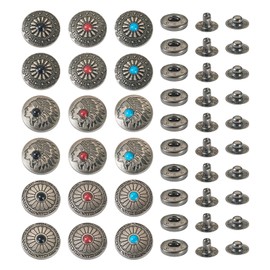 Spritewelry 18 Sets Faux Turquoise Brass Snap Buttons Sunflower Decorative Rivets Studs for Clothing Clothes Coat Down Jacket Buckle Buttons for Leather Clothes Craft