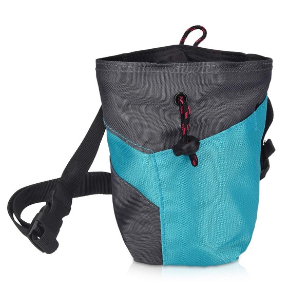 Navaris Chalk Bag, Chalk Holder, Waist Pouch, Waist Bag, Small Items, Bouldering, Climbing, Carabiner Included, 6.7 x 4.7 inches (17 x 12 cm) - Blue Gray, grey-blue
