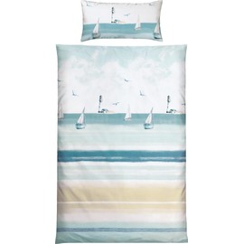 REDBEST Renforcé Bed Linen Maritime Blue/Beige Size 40 x 80 cm / 135 x 200 cm - Temperature-Regulating, Durable, with Zip