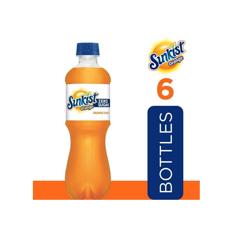 Sunkist Zero Sugar Orange Soda Pop, 16.9 fl oz, 6