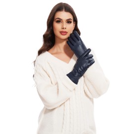 Vislivin Womens Leather Gloves Touch Screen Winter Glove Warm Driving Gloves Dark Blue-2 S