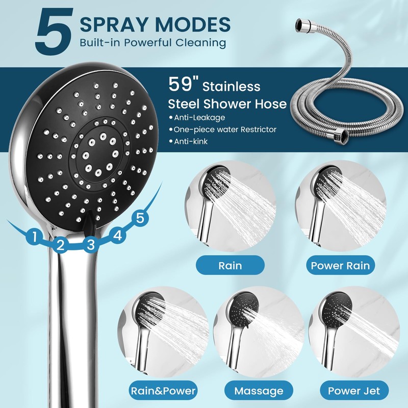 KHQF High Pressure Rainfall Showerhead Combo with Arm for Bathroom