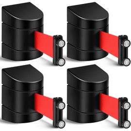 Landical 4 Pack 16.4 ft Magnetic Wall Mount Retractable Belt Magnetic Crowd Control Safety Retractable Wall Barrier with ABS Case, Safety Barrier for Grocery Retail Store (Red Rope)