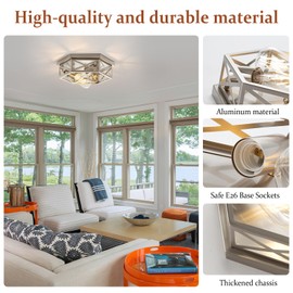 piano7797 13 inch Brushed Nickel Flush Mount Ceiling Light Fixture,3-Light Hallway Light Fixtures Ceiling Mount for Kitchen Farmhouse Bedroom 2 Pack