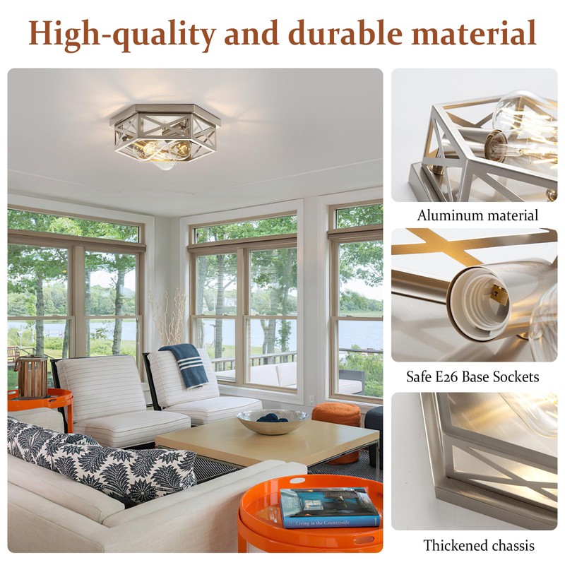 piano7797 13 inch Brushed Nickel Flush Mount Ceiling Light Fixture,3-Light