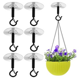 6 Pcs Adhesive Ceiling Hooks Heavy Duty Stainless Steel with Adhesive Hooks for Hanging Plants, Chime Hanger, Wind Spinners, Decorations in Bathroom, Kitchen, Porch, RV, No Hole, No Drill (Black)