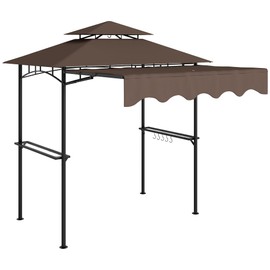 Outsunny 8' x 5' Grill Gazebo, Double Tiered Outdoor BBQ Gazebo with Side Awning, 2 Side Shelves and 6 Hooks for Patio, Deck, Yard, Brown
