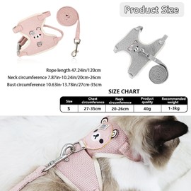 Taicols Pack of 2 Adjustable Lead for Rabbits, 120 cm Breathable Vest Harness, Soft Rabbit Harness, Cat Harness, Pet Lead for Bunny, Cat, Hamster, Pet, Walking, Outdoor (A)