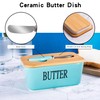 Blue Ceramic Butter Dish with Lid and Knife for Countertop,