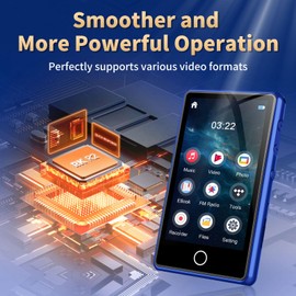 Foeuyte Mp3 Player for Kids, 80GB Bluetooth MP3 Player, Digital Music Player Portable HiFi Sound Full Video Format, MP3 & MP4 Players with Speaker, FM Radio, Voice Recorder, Shuffle Repeat, Up to 256GB, Blue