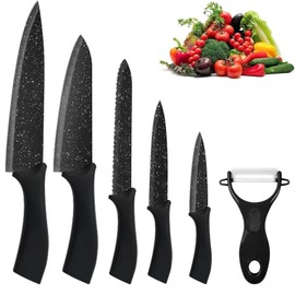 Juego De Cuchillos De Cocina Multifuncional, 6 Piezas Juego de Cuchillos de Chef de Acero Inoxidable, 5 Cuchillos de Carne,1Pelador, para Carne, Pan, Fruta y Cocinar.