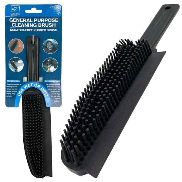 PROFESSIONAL 2 IN 1 RUBBER HAND BRUSH GENERAL PURPOSE CLEANING BRUSH WITH SCRATCH FREE RUBBER BRISTLES - IDEAL FOR PET HAIR REMOVAL FROM CARPETS AND FURNISHINGS by THE DUSTPAN AND BRUSH STORE