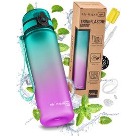 My Vesperbox Minny Children's Leak-Proof Water Bottle, with Straw or Strainer, 500 ml, Lightweight Tritan Water Bottle, BPA-Free, for Nursery, School, Purple-Green, 500 ml