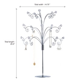 HOHIYA 20 Inch Jewellery Tree Stand Necklace Holder Organiser Hanger Ornament Bauble Display Stand for Birthday Christmas Monther Day Party Home Gift Famliy Chrome Silver