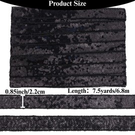 Cinta de lentejuelas con ribete de lentejuelas de 7.5 yardas con purpurina plana para costura, disfraces, decoración de boda, manualidades de moda (negro)