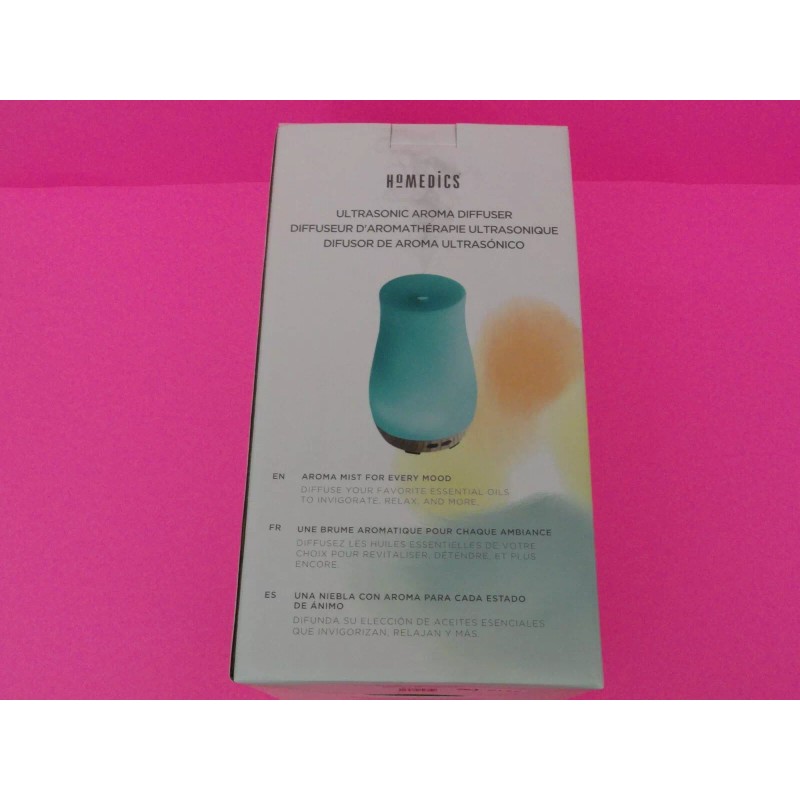 Homedics Ultrasonic Teal Glass Color Change Aromatherapy Essential Oil Diffuser