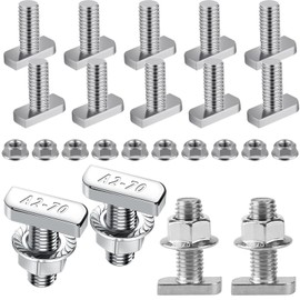 T Bolt Set M8x20mm T Slot Drop-in Bolt Hammer Head Bolts T Shape Stud Sliding Screw with 10 Pcs Hexagon Flange Nuts for Aluminum Extrusion Profile Photovoltaic Solar Mounting, sliver