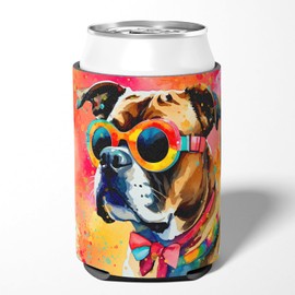 Caroline's Treasures Boxer Hippie Dawg Can or Bottle Hugger Cooler Washable Drink Sleeve Collapsible Beverage Insulated Holder, Can Hugger, Multicolor
