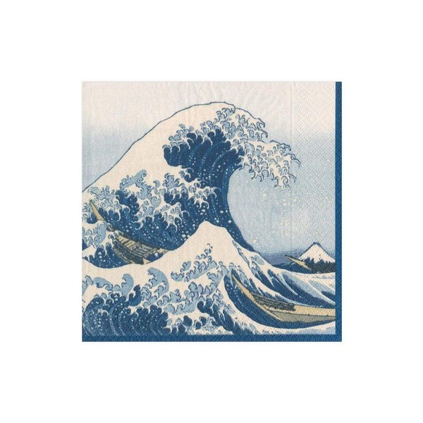 Caspari The Great Wave Paper Cocktail Napkins in Blue, 20 Per Package