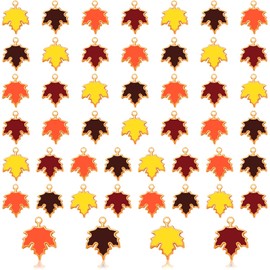 Hicarer 48 Pieces Thanksgiving Charm Pendants for DIY Craft Jewelry Making Accessory Autumn Designs for Fall Necklace Bracelets Earring Keychain Making(Maple Style)