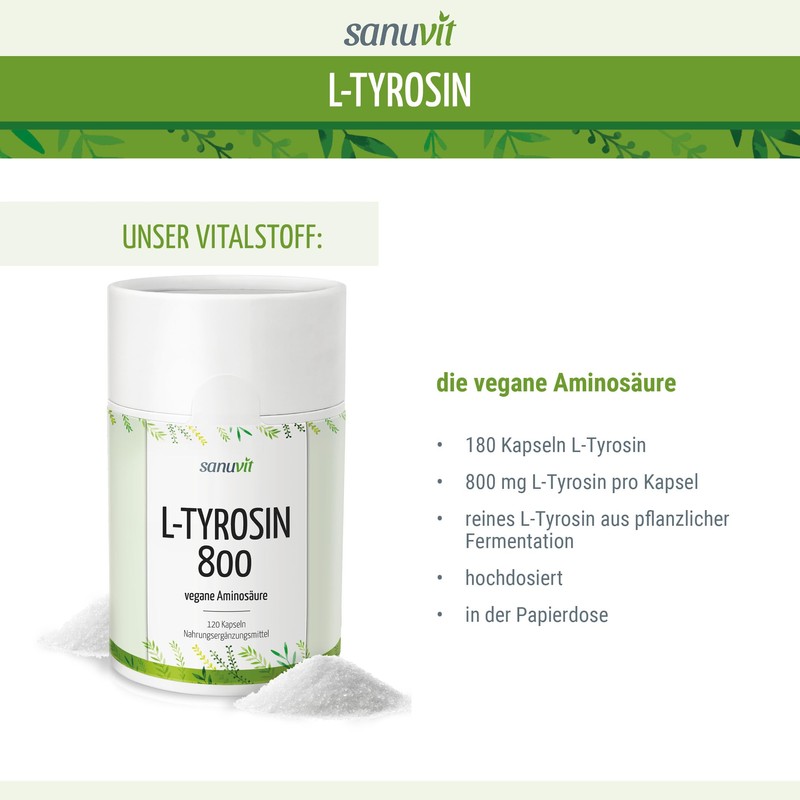 Sanuvit® - L-Tyrosine 800 mg per capsule, 180 capsules, high