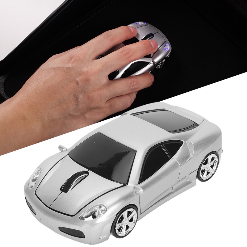Wireless Mouse Silver Sports Car Style 2.4GHz USB Receiver 1600DPI