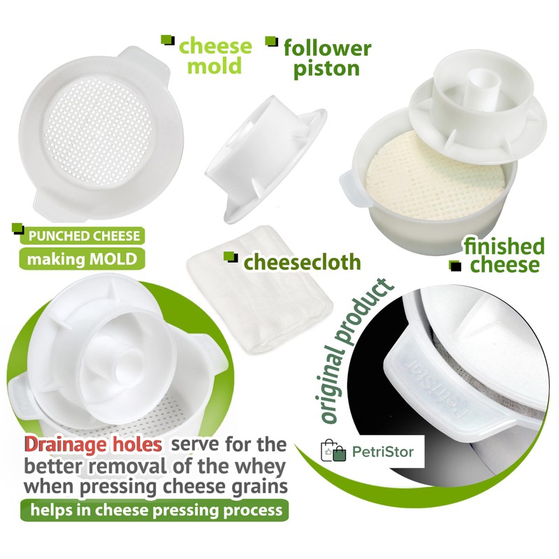 PetriStor Cheese Mold for Cheese Making Cheese with Follower Piston