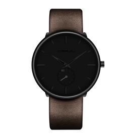 Mens Watches Ultra-Thin Minimalist Waterproof-Fashion Wrist Watch for Men Unisex Dress with Leather Band-Black Hands （Brown Leather）