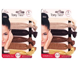 Mia Tony Ties, Knotted Ribbon Hair Ties Elastic Rubber Bands, Cream, Champagne, Beige, Chocolate Brown, Gold, for Women, Girls, Students, Dance 2pk, 12pcs