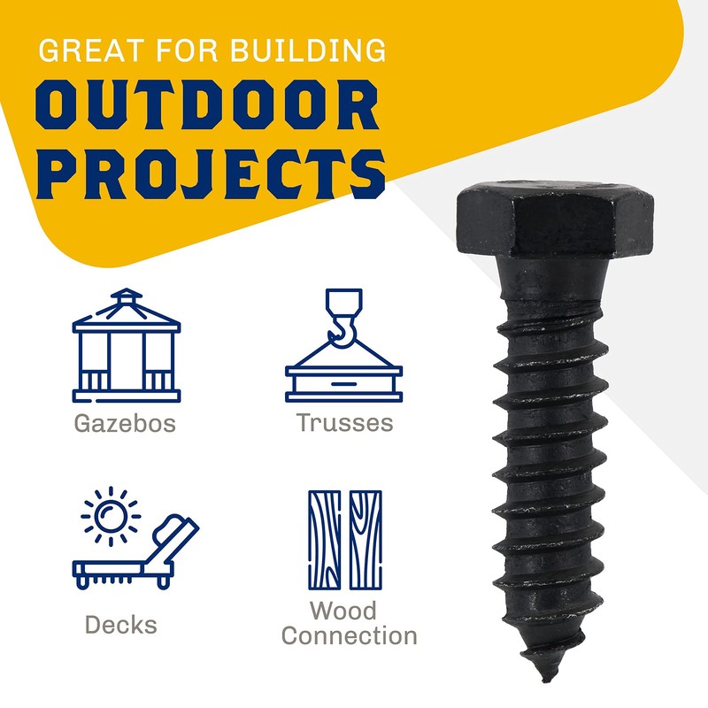 1/2" x 3”, 25-Piece Black Lag Bolts, Rustproof 4-Layer Ceramic