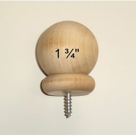 Round Wood Ball Finial - 1 3/4" with 3/16" Screw for 1" or 1 1/8" Curtain Rod Ends/Closet Rods/Post Caps