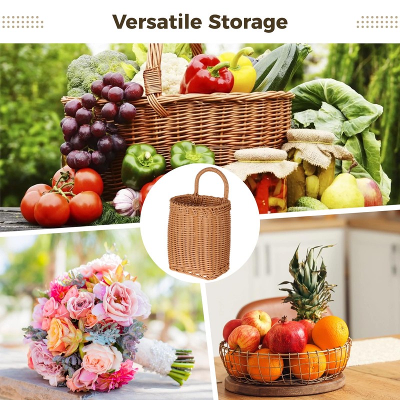 Hanging Wall Basket, Woven Imitation Rattan Storage Organizer, Decorative Door