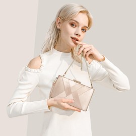 Larcenciel Women's Clutches, Hard Case Satin Evening Clutch Bag w/Detachable Chain, Elegant Tassel Handbags Purse, Ladies Vintage Crossbody Shoulder Bag for Wedding, Party, Prom, Banquet, 17x10x6.5CM