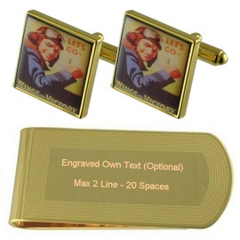 RAF Gold Engraved Money Clip Cufflinks Gift Set